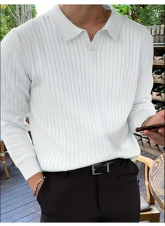 Cool Tarz Cool Style White Men's Polo Collar Ribbed Knitwear Sweater  - Image 1