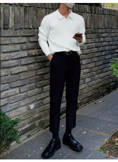 Cool Tarz Cool Style White Men's Polo Collar Ribbed Knitwear Sweater  - Image 3