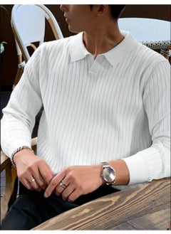 Cool Tarz Cool Style White Men's Polo Collar Ribbed Knitwear Sweater  - Image 2