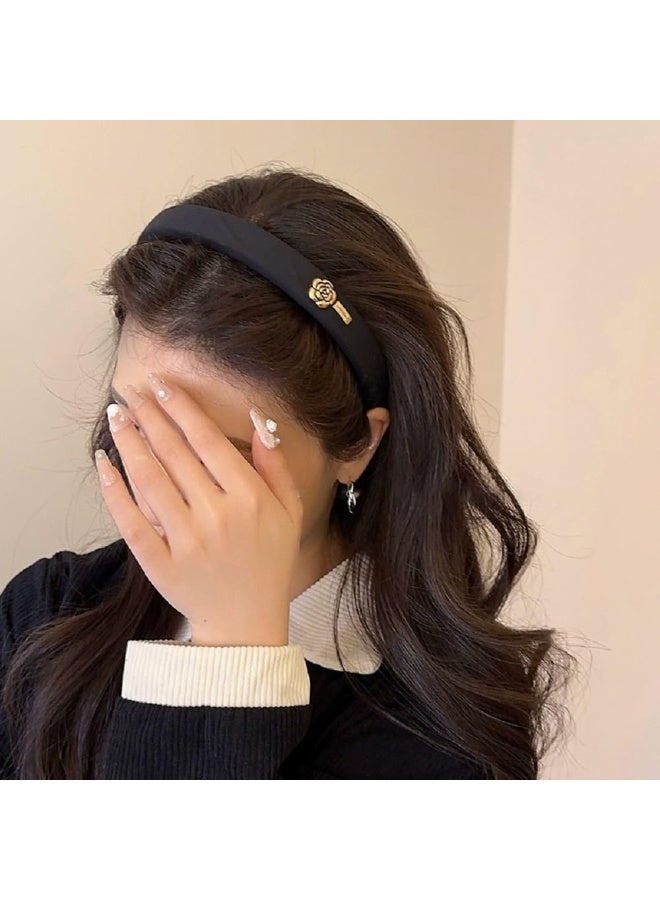 حزام شعر مبطّن 2 قطعة للنساء، حزامات شعر زخرفية زهور، حزامات شعر من القماش الناعم، حزامات شعر مطاطية غير انزلاقية للشعر النسائي، إكسسوارات شعر لجميع المناسبات - Image 2