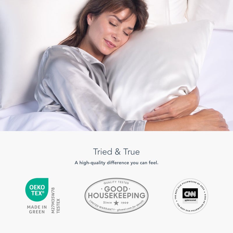 Fishers Finery 25mm 100% Pure Mulberry Silk Pillowcase Set  Good Housekeeping Winner (Taupe Stripe  Queen 2 Pack) - Image 4