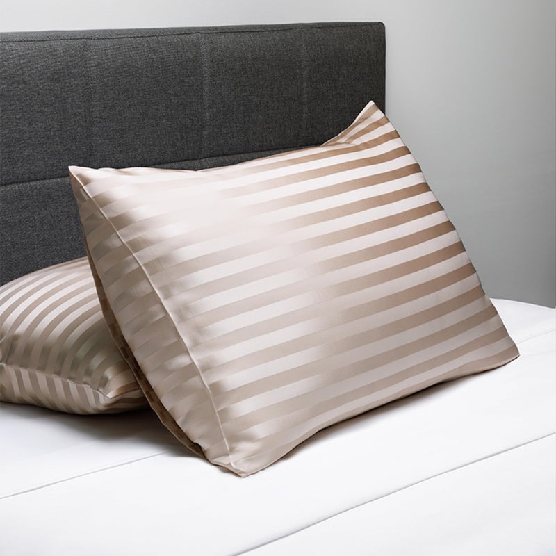 Fishers Finery 25mm 100% Pure Mulberry Silk Pillowcase Set  Good Housekeeping Winner (Taupe Stripe  Queen 2 Pack) - Image 3