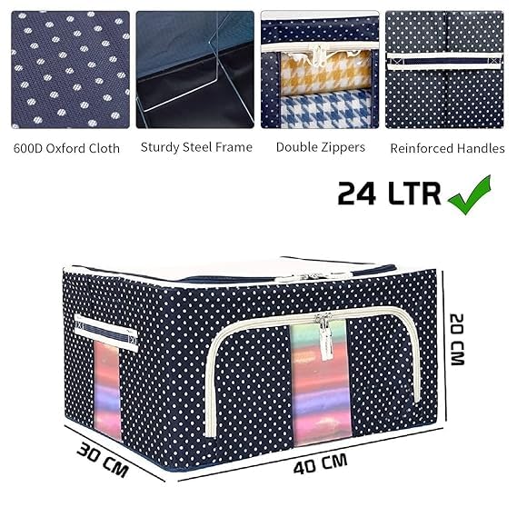 Raggle 1 PCS Closet Organizers and Storage Bins Foldable Metal Frame Storage Box with Zippers & Clear Window for Organizing Clothing. (24L,BLUE,1) - Image 3