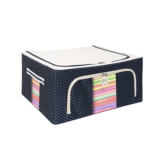 Raggle 1 PCS Closet Organizers and Storage Bins Foldable Metal Frame Storage Box with Zippers & Clear Window for Organizing Clothing. (24L,BLUE,1) - Image 1