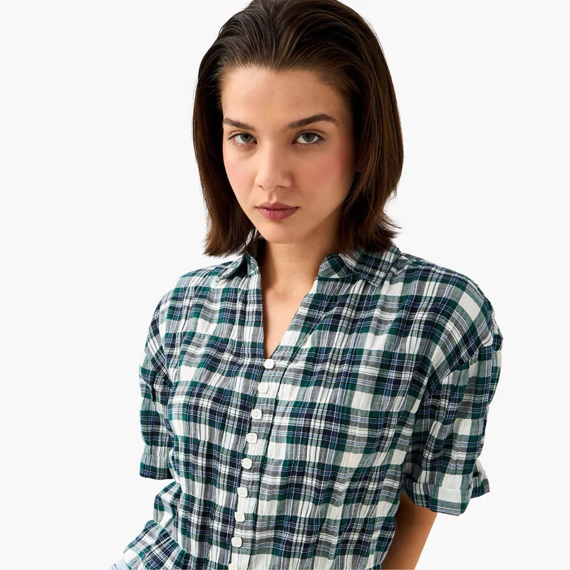 لي كوبر قميص لي كوبر كاروهات بياقة بقصة عادية