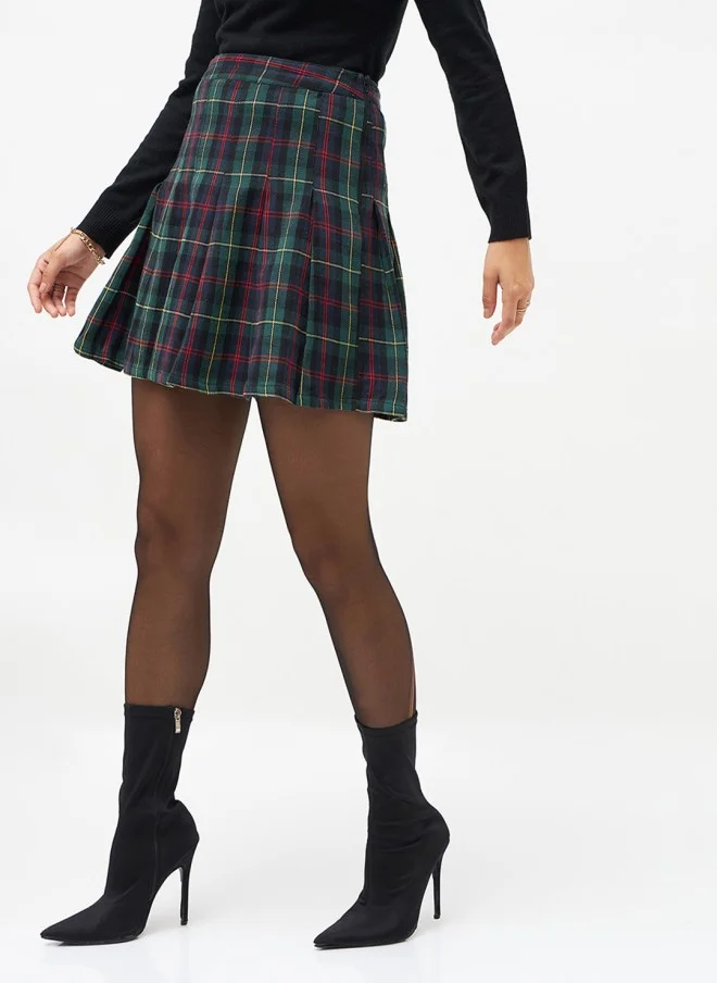ساسافراس Green & Navy Blue Checked A-Line Skirt for Women