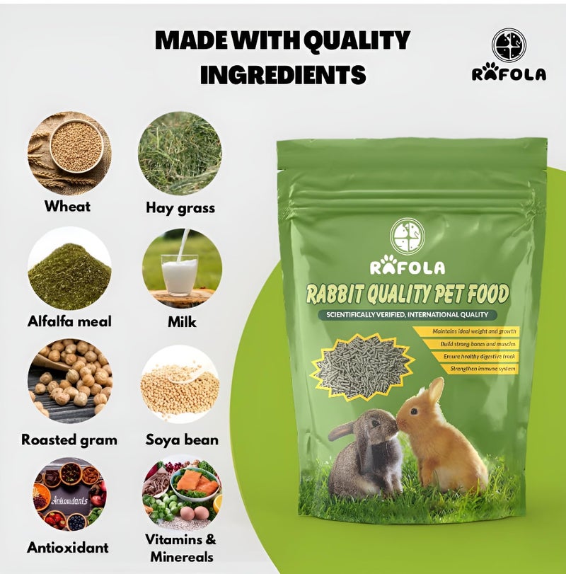 RAFOLA Premium Rabbit Food-High Fiber Blend With Alfalfa, & Nutritious Vegetables-All Natural Pellets For Adult Rabbits, 1 Kg - Image 3