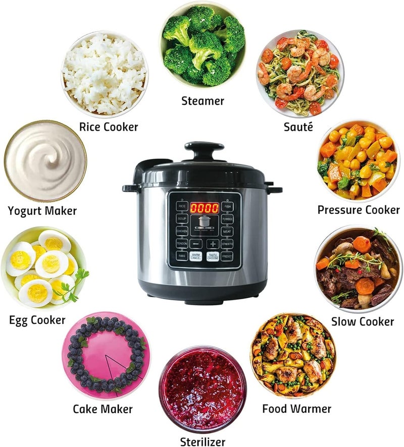 جليفار طنجرة ضغط متعددة الوظائف - طنجرة ذكية رقمية - 10 برامج طهي في 1، مؤقت تأخير، شاشة LED، وجبات سريعة، تصميم سهل التنظيف، مثالي لتحضير الوجبات والمطابخ المنزلية - Image 4