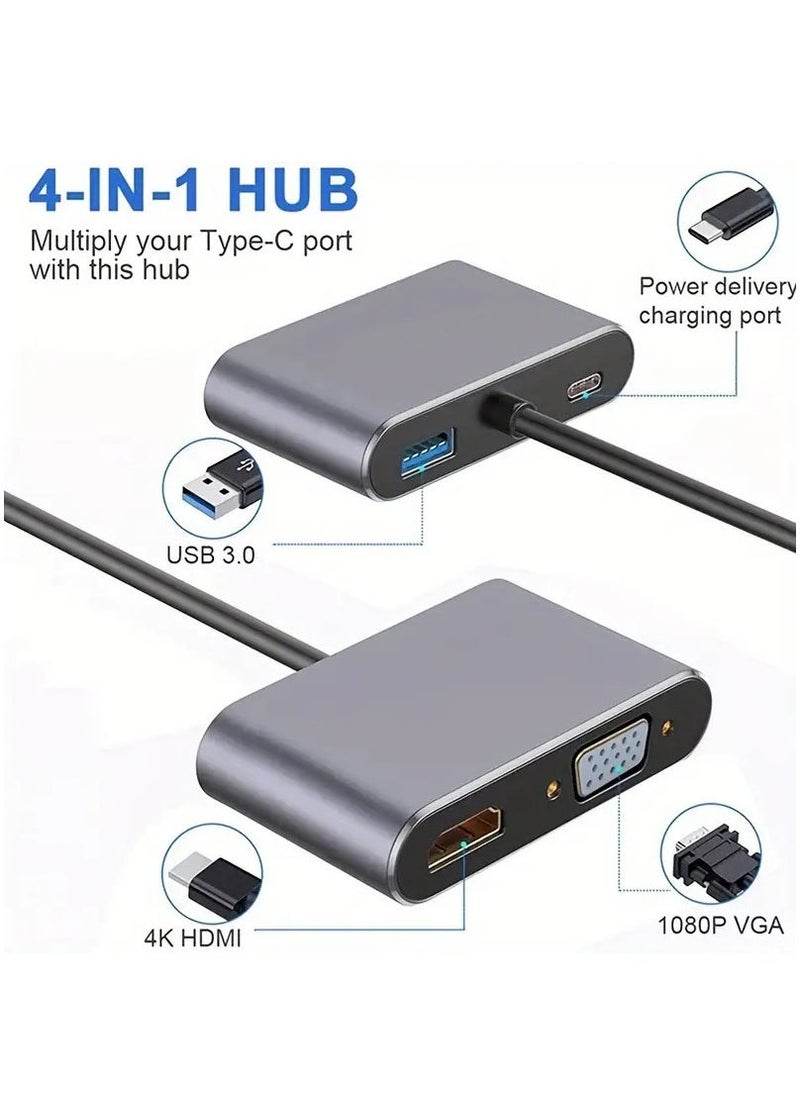Arabest USB C Hub, USB 3.0 Hub Splitter, Type C to HDMI 4K VGA USB3.0 Audio Video Converter Charging Port Hub Adapter for All Computers, TVs, laptops Grey  - Image 2