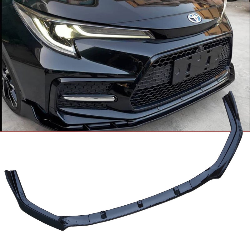 MUCO New Front Bumper Lip Compatible with 20 21 22 Toyota Corolla 4 Door Sedan Gloss Black Front Lip Spoiler 3Pcs