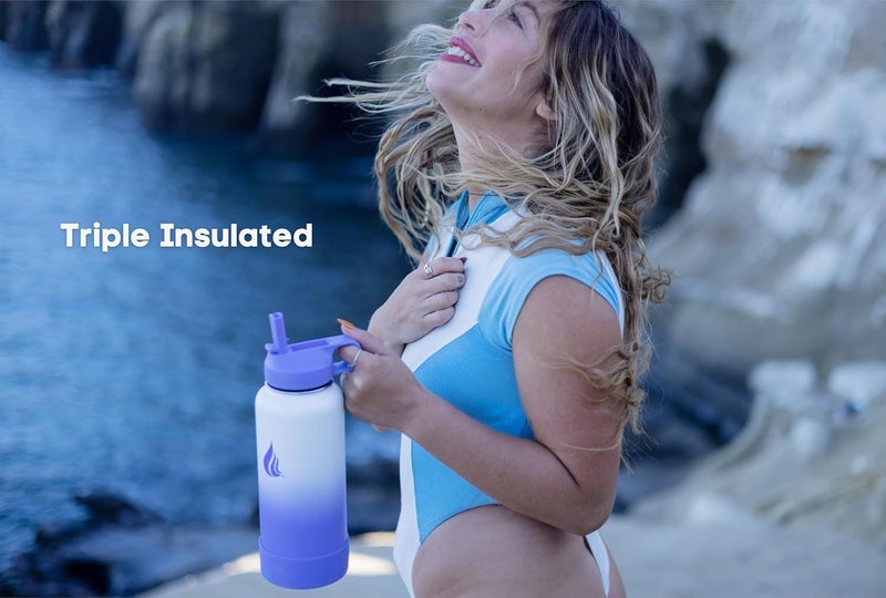 HYDRO CELL Stainless Steel Insulated Water Bottle with Straw - For Cold & Hot Drinks - Metal Vacuum Flask with Screw Cap and Modern Leakproof Sport Thermos for Adults (Lavender/White 32oz) - Image 4