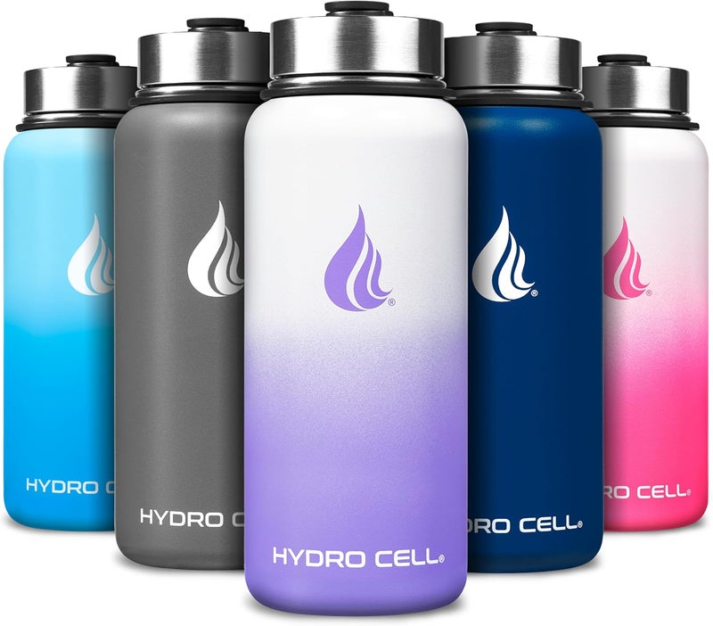 HYDRO CELL Stainless Steel Insulated Water Bottle with Straw - For Cold & Hot Drinks - Metal Vacuum Flask with Screw Cap and Modern Leakproof Sport Thermos for Adults (Lavender/White 32oz) - Image 1