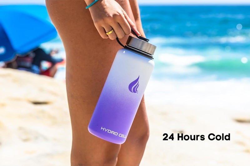 HYDRO CELL Stainless Steel Insulated Water Bottle with Straw - For Cold & Hot Drinks - Metal Vacuum Flask with Screw Cap and Modern Leakproof Sport Thermos for Adults (Lavender/White 32oz) - Image 5