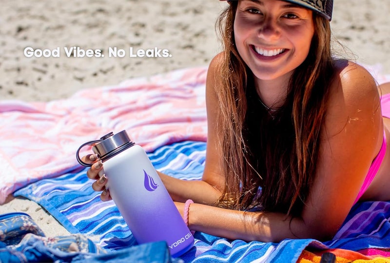 HYDRO CELL Stainless Steel Insulated Water Bottle with Straw - For Cold & Hot Drinks - Metal Vacuum Flask with Screw Cap and Modern Leakproof Sport Thermos for Adults (Lavender/White 32oz) - Image 3