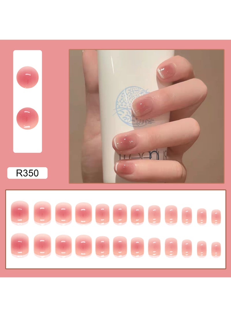 ponny 24 Pieces False Nails with Glue Tool Set Mixing colors Gentle Red and Pink Press on Nails Simple Salon Nails French Style Nude Colour Cosmetics Makeup Nails for Ladies Girls Gift  - Image 2