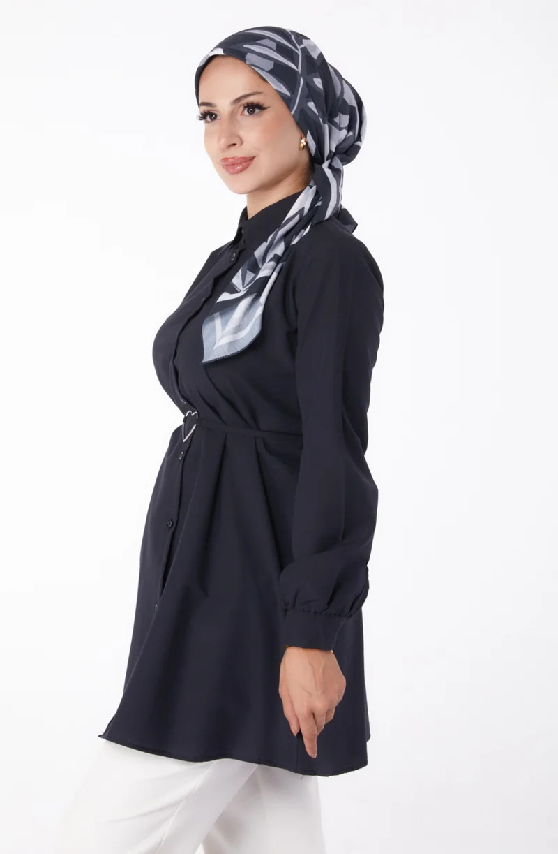 Tofisa Plain Shirt Collar Women's Black Tunic - 13280