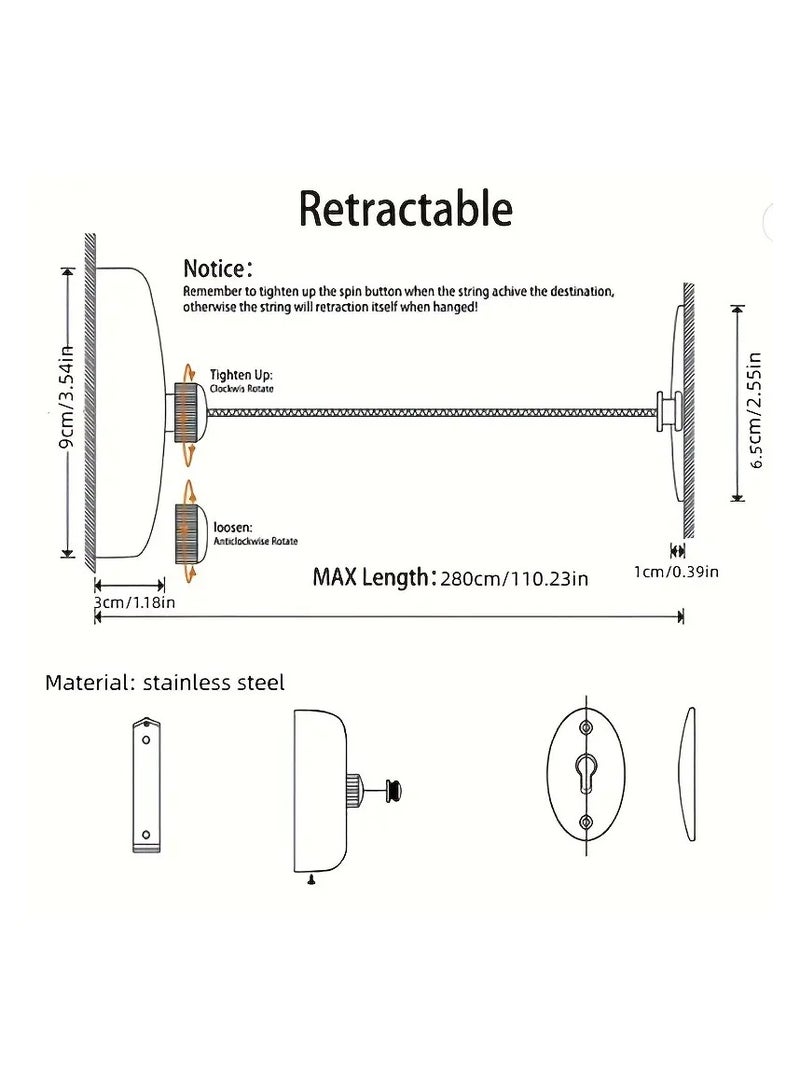 smart vision Stainless steel clothesline with 2.8m retractable rope, Heavy weight and durable to use - Image 3