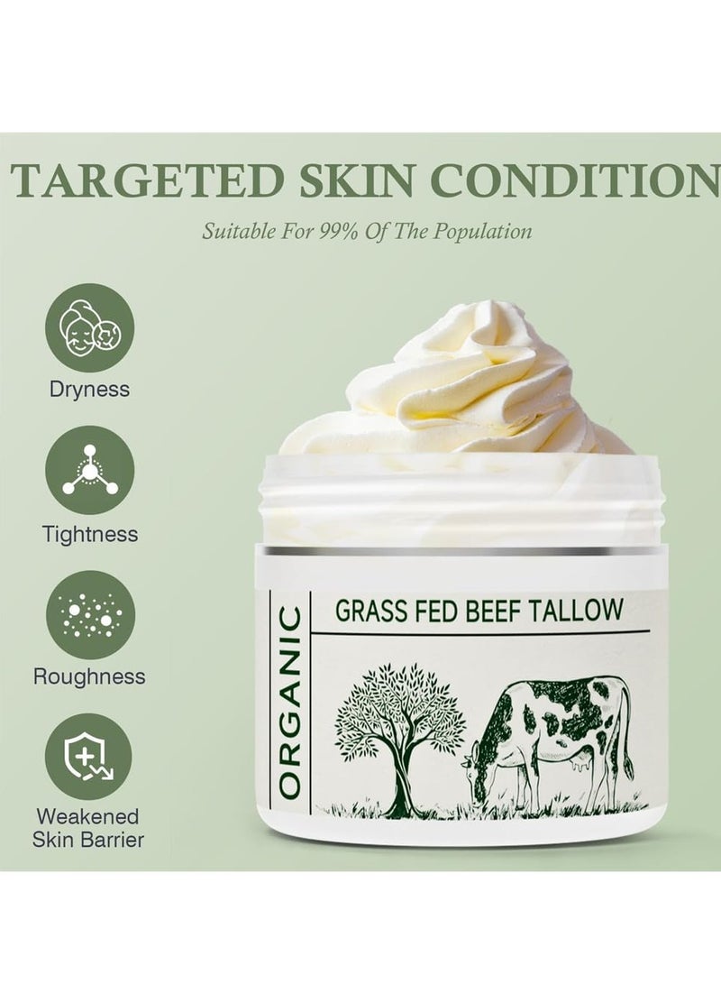 Beef Tallow Face Moisturizer, Unscented 100% Organic Grass-Fed Tallow, Whipped Face Cream & Body Lotion, Hydration & Skin Care for Sensitive Skin, 50g - Image 4