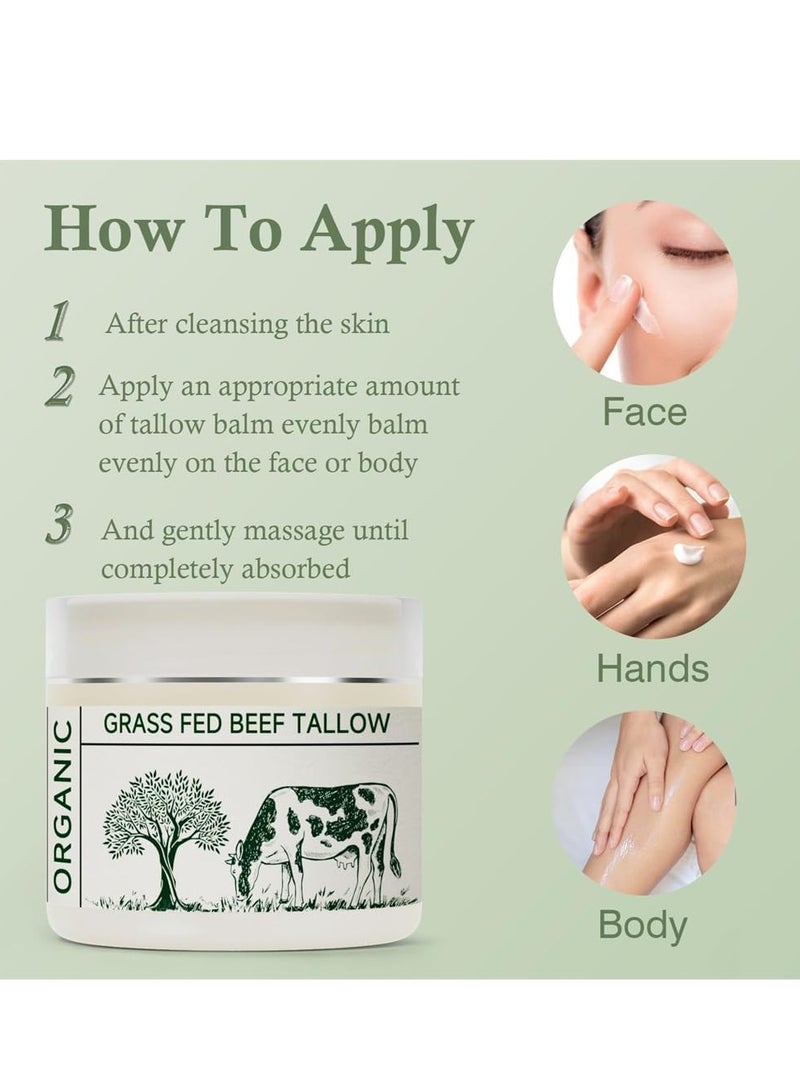 Beef Tallow Face Moisturizer, Unscented 100% Organic Grass-Fed Tallow, Whipped Face Cream & Body Lotion, Hydration & Skin Care for Sensitive Skin, 50g - Image 5