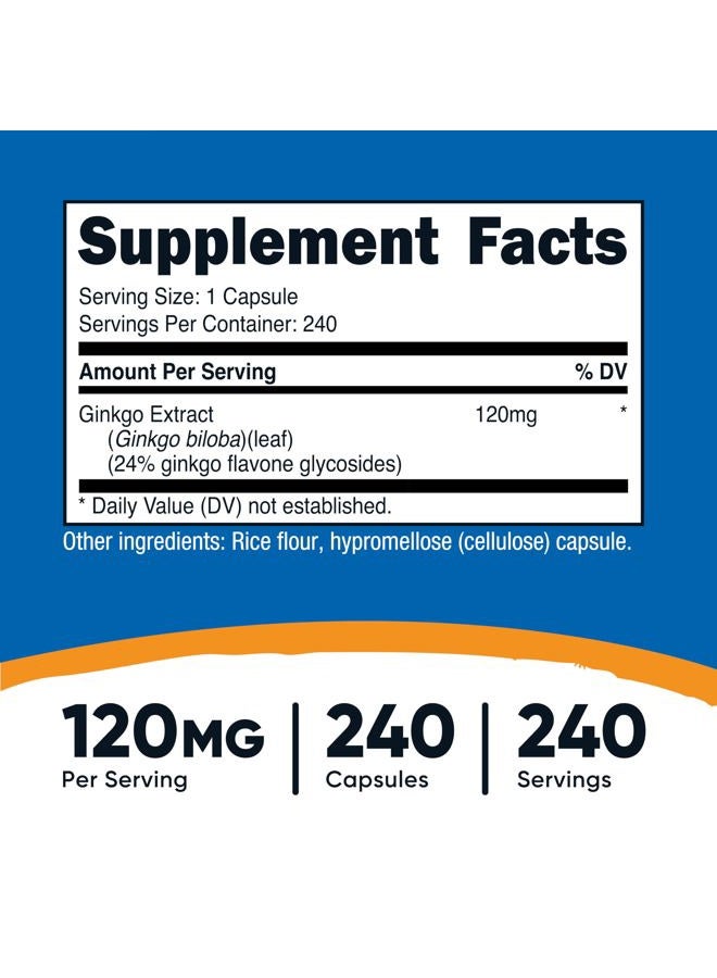 Nutricost جنكو بيلوبا 120 ملغ، 240 كبسولة - مستخلص جنكو بيلوبا بقوة إضافية - خالي من الغلوتين وغير معدل وراثيًا - Image 2