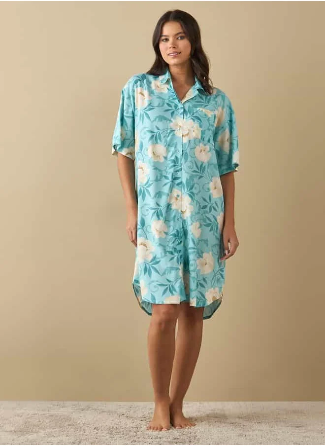 FAV All-Over Floral Print Sleepshirt with Short Sleeves