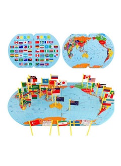 NIBEMINENT Wooden World Map With Country Flags Educational Game  - Image 1