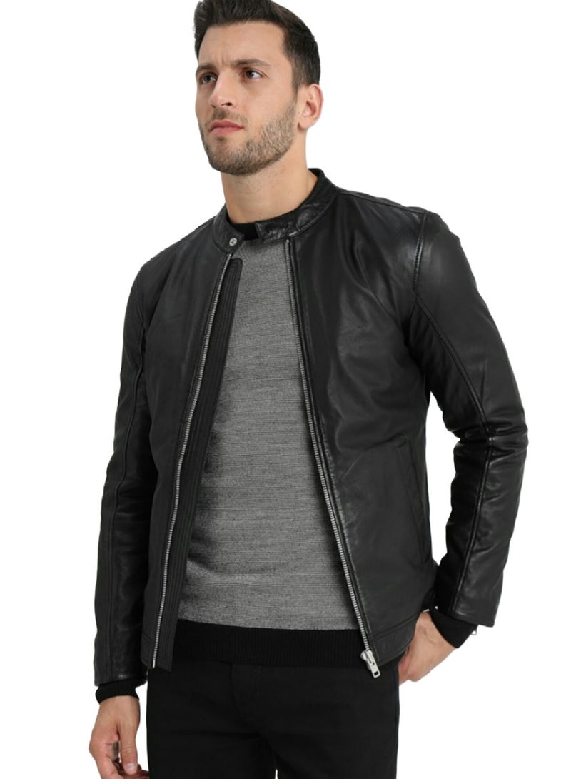 Leather (C23) Motorcycle Jacket Men-Black Real Leather Jacket for Men in Sizes from M to 4XL-Lambskin Leather Jacket  - Image 1