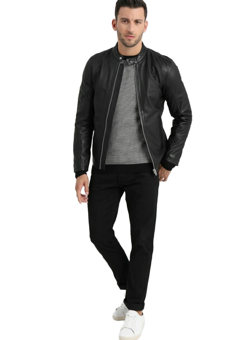 Leather (C23) Motorcycle Jacket Men-Black Real Leather Jacket for Men in Sizes from M to 4XL-Lambskin Leather Jacket  - Image 2