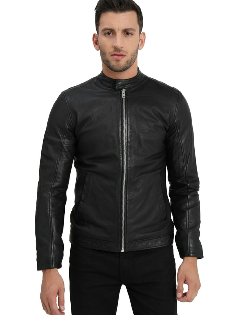 Leather (C23) Motorcycle Jacket Men-Black Real Leather Jacket for Men in Sizes from M to 4XL-Lambskin Leather Jacket  - Image 3