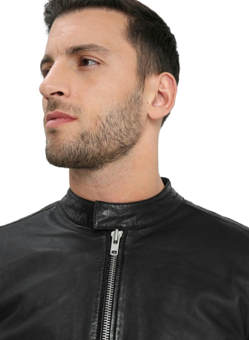 Leather (C23) Motorcycle Jacket Men-Black Real Leather Jacket for Men in Sizes from M to 4XL-Lambskin Leather Jacket  - Image 4