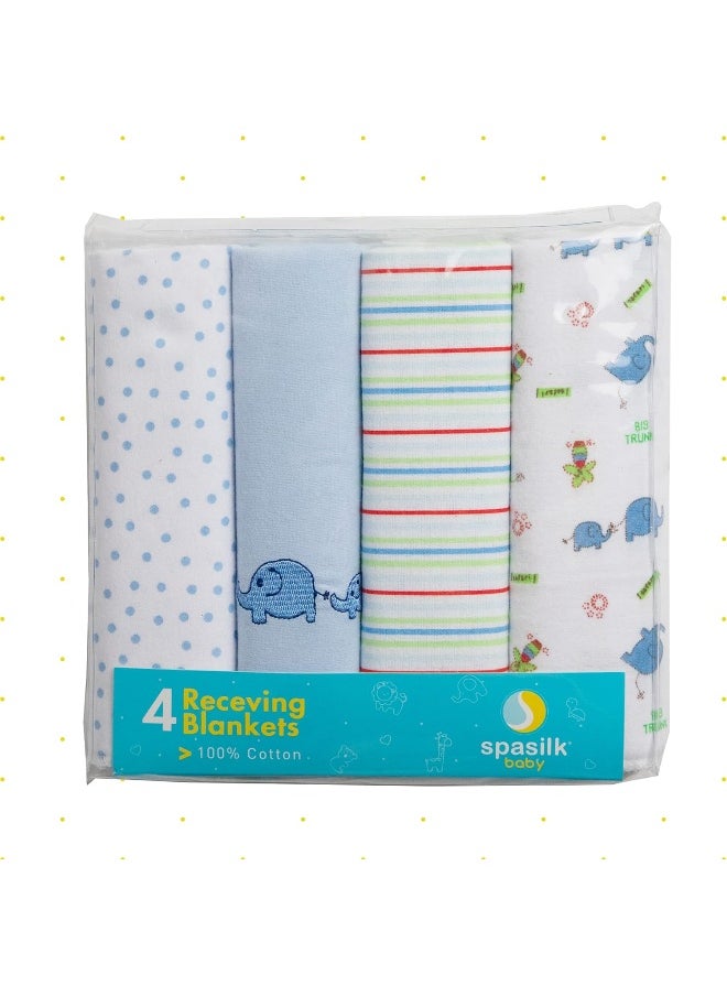 Spasilk Spasilk Baby-Boy Newborn 4 Pack Flannel Receiving Blanket, Blue Elephant, 30 Inch x 30 Inch  - Image 3