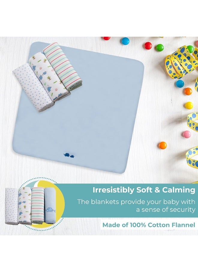 Spasilk Spasilk Baby-Boy Newborn 4 Pack Flannel Receiving Blanket, Blue Elephant, 30 Inch x 30 Inch  - Image 5