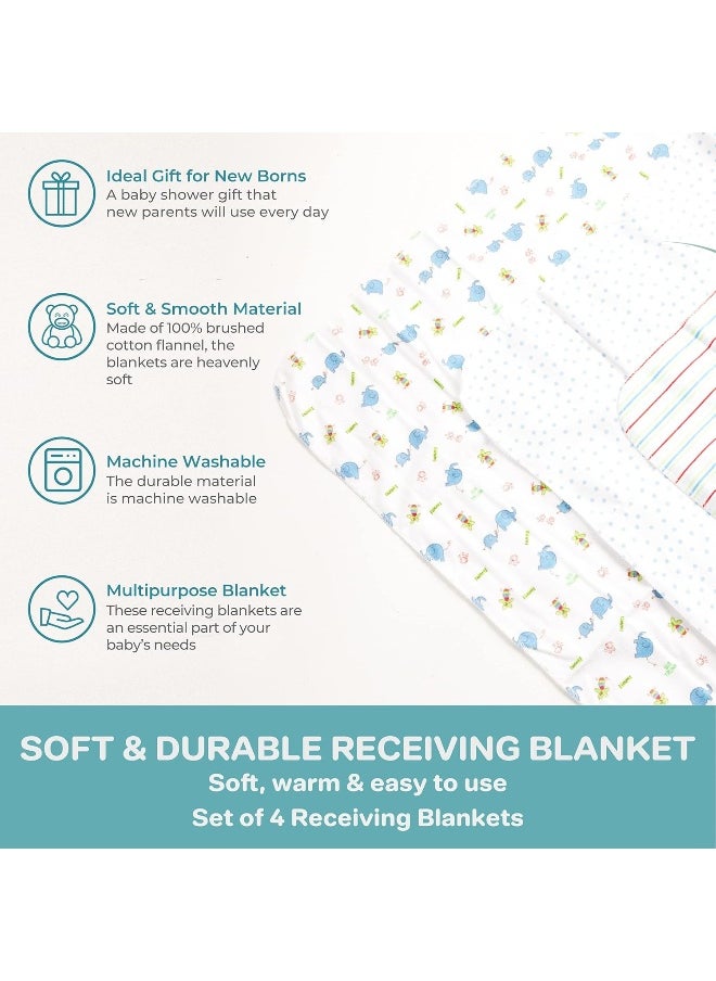 Spasilk Spasilk Baby-Boy Newborn 4 Pack Flannel Receiving Blanket, Blue Elephant, 30 Inch x 30 Inch  - Image 4