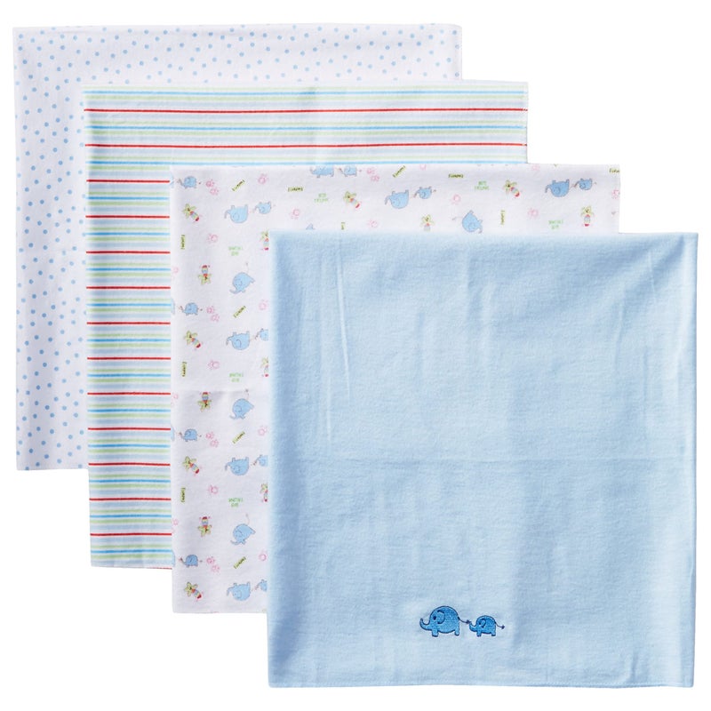 Spasilk Receiving Baby Blanket, 100% Cotton Flannel Blanket, Pack of 4, Blue - Image 1