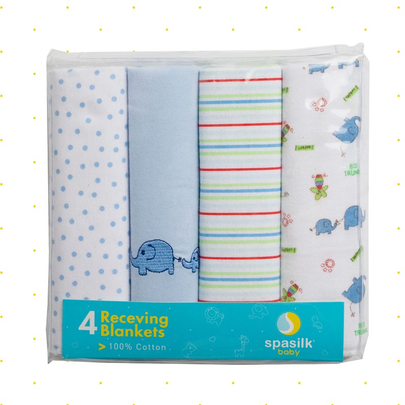 Spasilk Receiving Baby Blanket, 100% Cotton Flannel Blanket, Pack of 4, Blue - Image 3