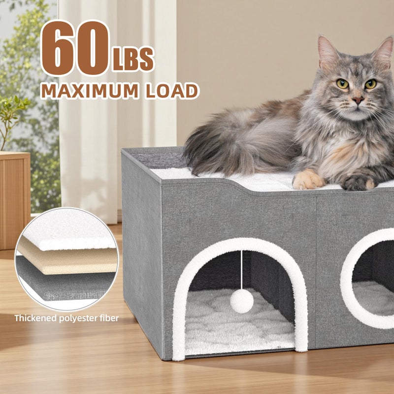 TSYPAIRS All-in-1 Extra-Wide Cat House for Indoor, Multi Cats Puppy Family, Large Cat Cave for Pet House with Fluffy Ball Hanging and Scratch Pad, Foldable Dog Hideaway - Image 5