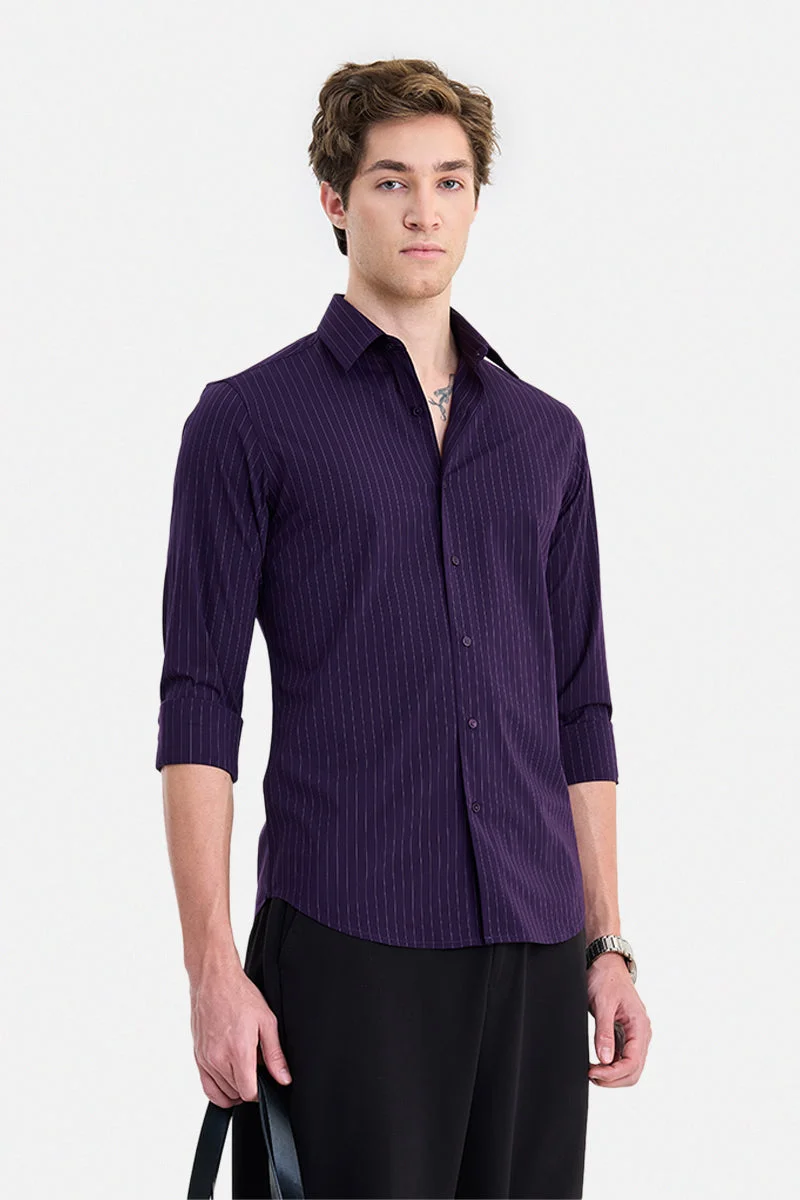 SNITCH Purple Striped Long Sleeve Slim Fit Formal Luxe Shirt