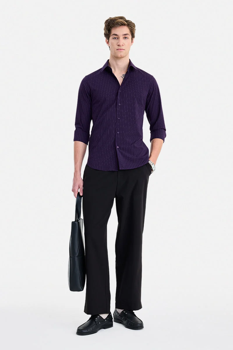 SNITCH Purple Striped Long Sleeve Slim Fit Formal Luxe Shirt