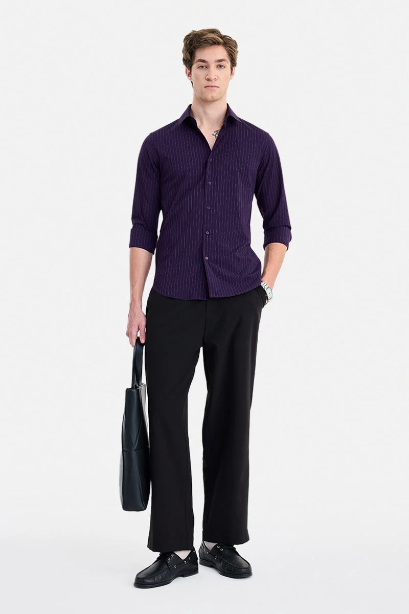 SNITCH Purple Striped Long Sleeve Slim Fit Formal Luxe Shirt