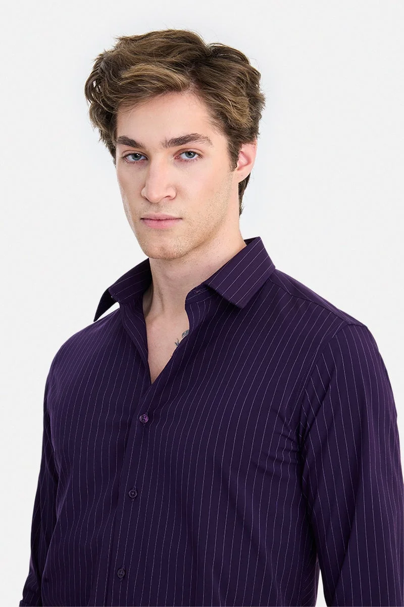 SNITCH Purple Striped Long Sleeve Slim Fit Formal Luxe Shirt