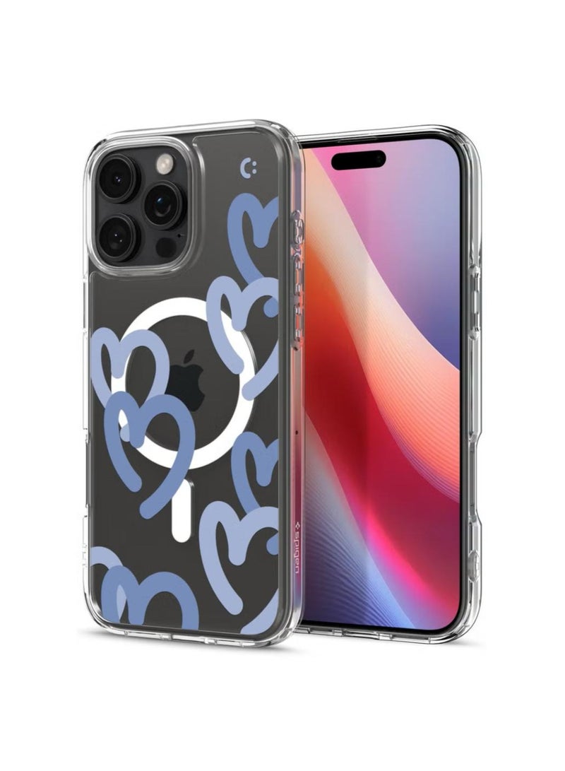 سبايجن غطاء حماية Ultra Hybrid MagFit لهاتف iPhone 16 Pro Max مزود بـ MagSafe (2024) - Hearts Denim