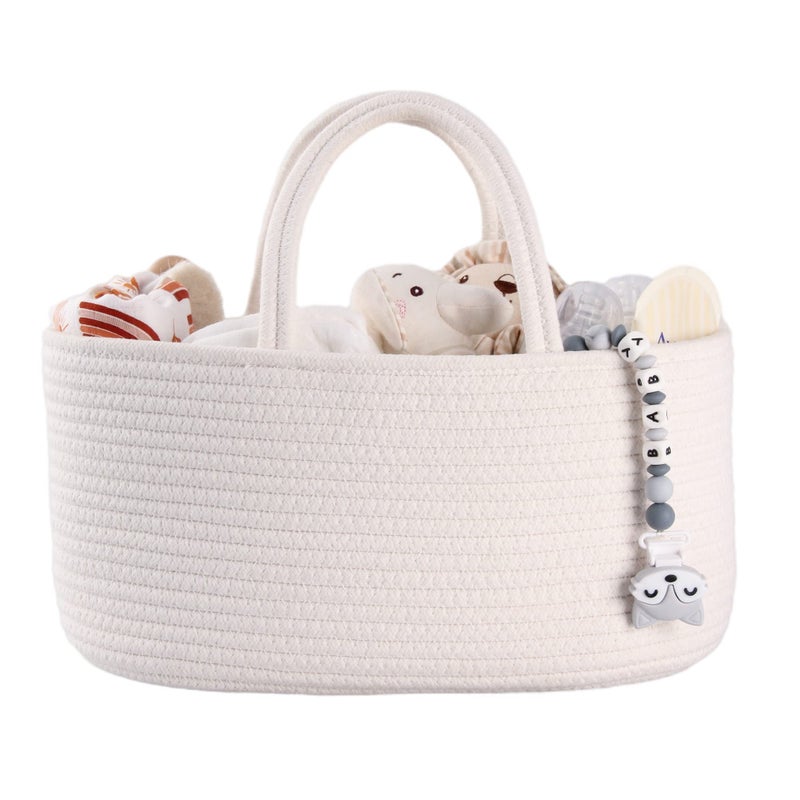 XUANGUO Baby Diaper Caddy Organizer for Girl Boy Cotton Rope Nursery Storage Bin Basket Portable Holder Tote Bag for Changing Table Car Travel Baby Shower Gifts Newborn Essentials Registry Must Haves White 