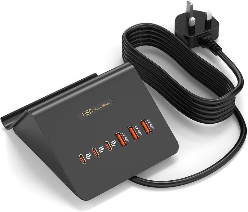 VHBW USB C Charger, 6 Ports USB Charging Station,Multi USB Charger Plug for iPhone, iPad, Samsung, AirPods, Pixel, iWatch, Redmi etc (Black) - Image 1