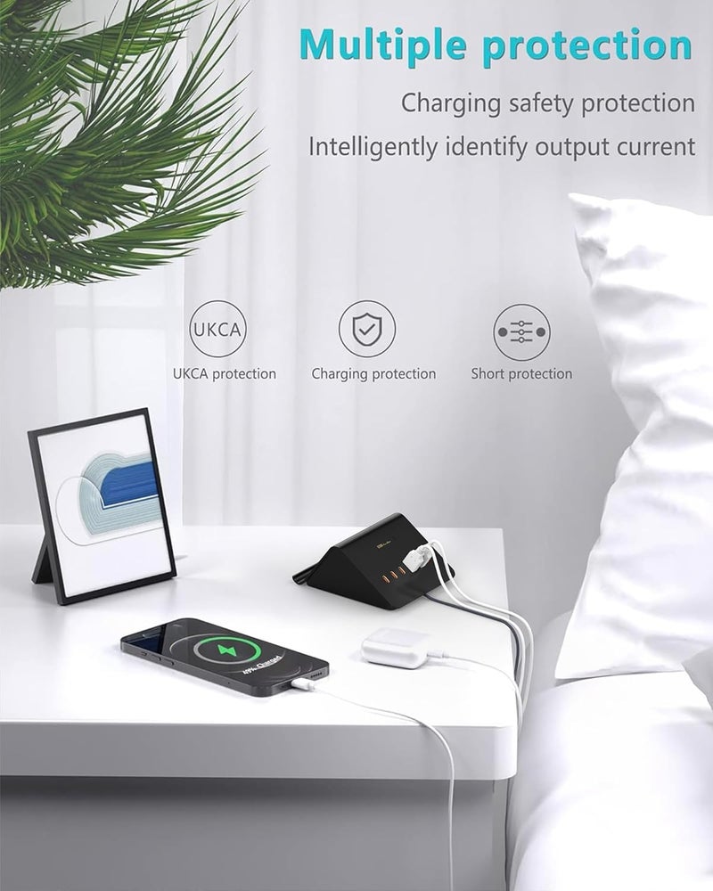 VHBW USB C Charger, 6 Ports USB Charging Station,Multi USB Charger Plug for iPhone, iPad, Samsung, AirPods, Pixel, iWatch, Redmi etc (Black) - Image 5