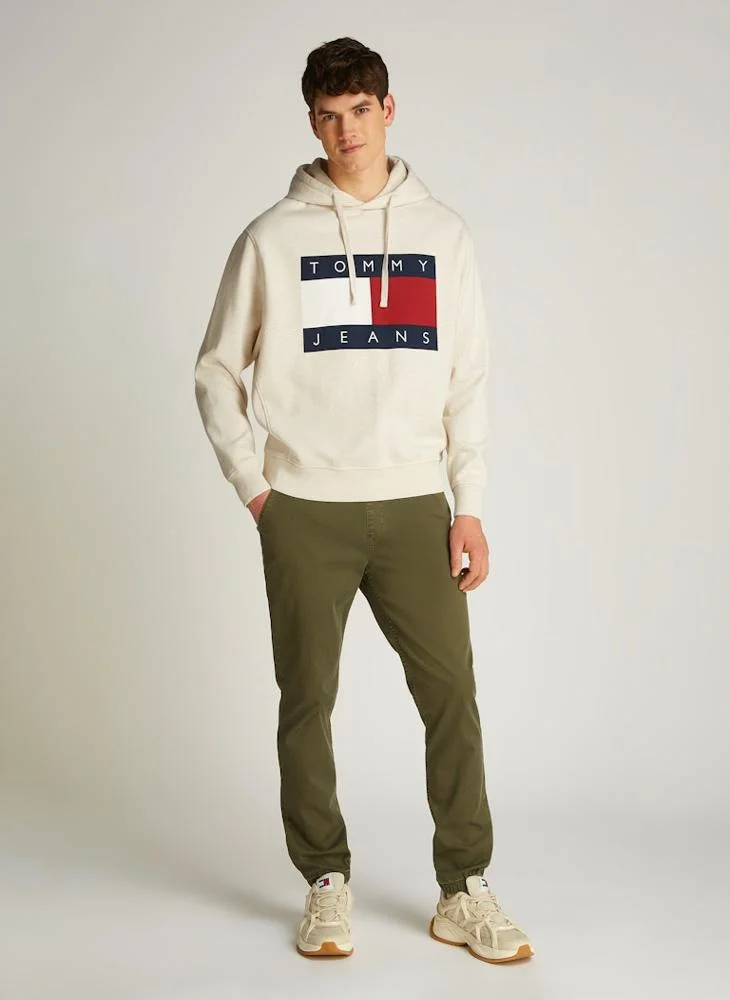 TOMMY JEANS Logo Print Drawstring  Pull Over Hoodie