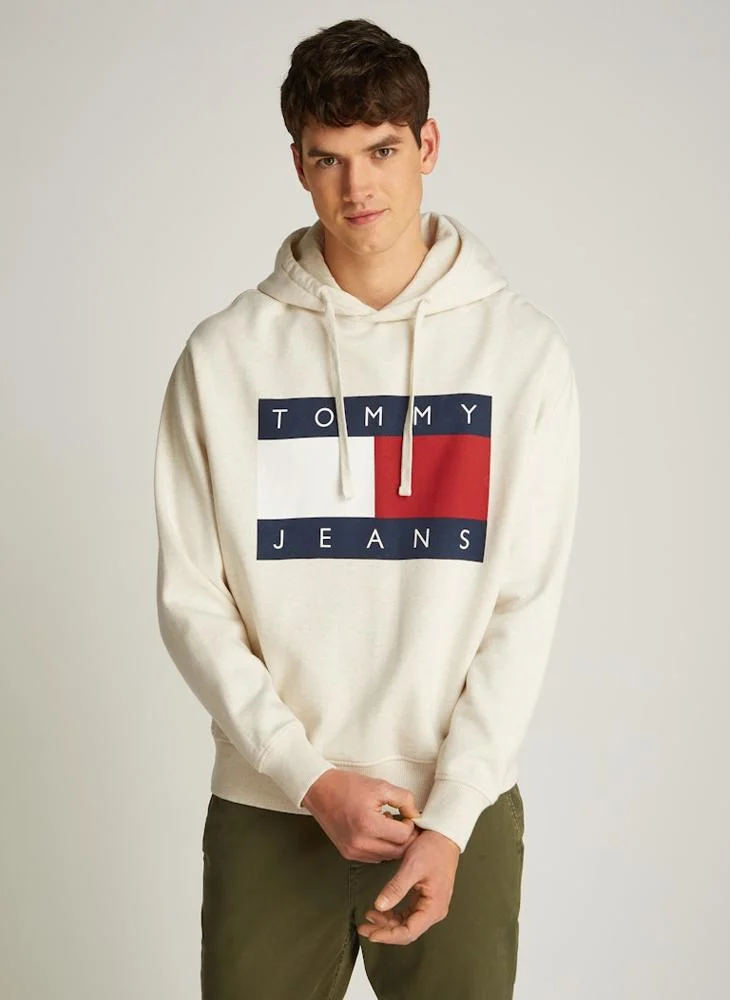 TOMMY JEANS Logo Print Drawstring  Pull Over Hoodie