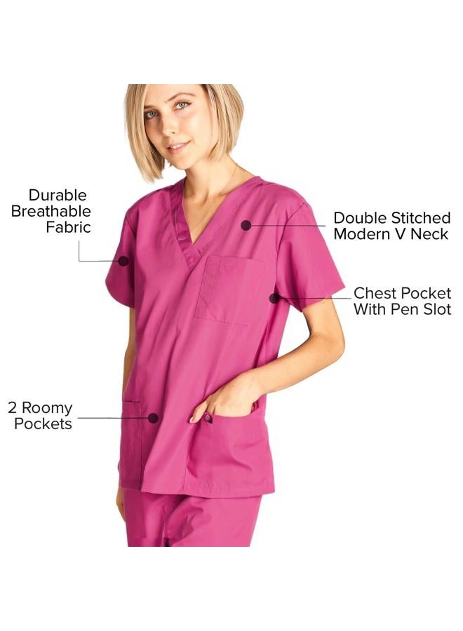 DAGACCI Women's and Men's Medical Scrubs Top and Pants Set, Hot Pink, S - Image 5