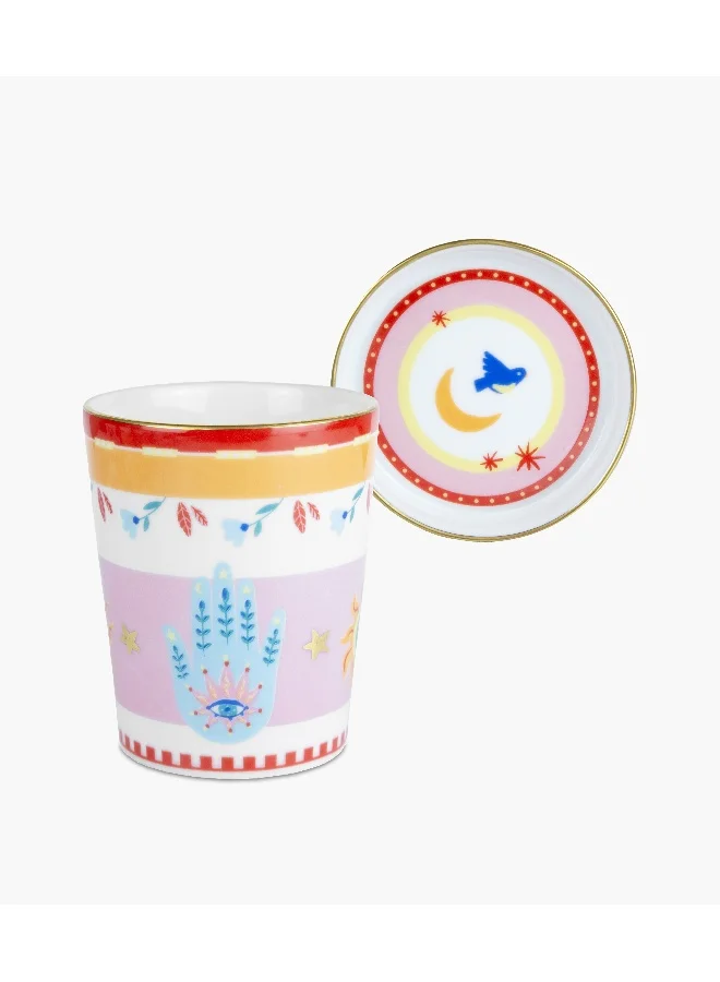 Baci milano Mamma Mia Moon Cup With Lid/ Saucer - Porcelain 9 H12cm