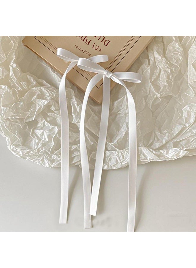 2 Pieces White Long Bowknot Hair Clips for Women Girls, Cute Bows Hair Ribbon Alligator Clips, Charming Hair Accessories for Every Occasion - Image 1
