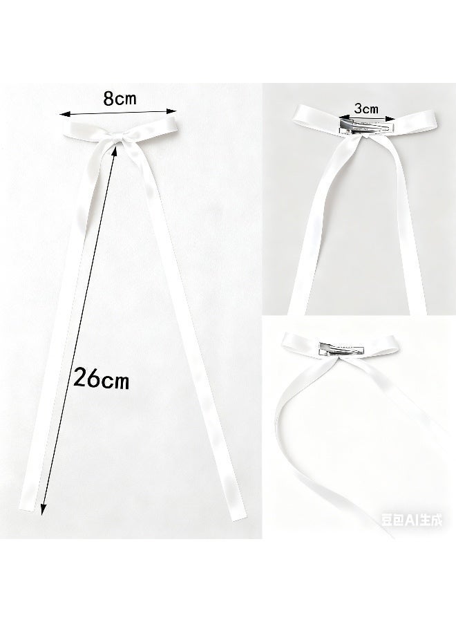 2 Pieces White Long Bowknot Hair Clips for Women Girls, Cute Bows Hair Ribbon Alligator Clips, Charming Hair Accessories for Every Occasion - Image 3